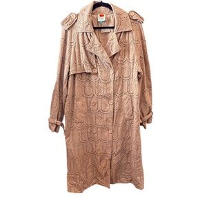 FARM Rio Women’s Tan Eyelet Cottagecore Pineapple Cotton Trench Coat Sz L